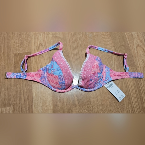 Hollister Embroidered Stitch Plunge Underwire bikini Top PINK FLORAL XXS - Picture 4 of 9
